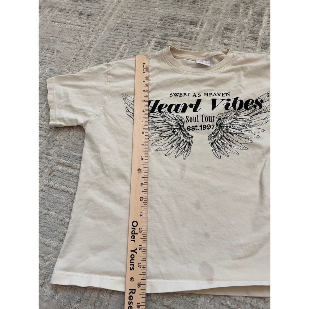 Zara Kids Graphic Tee Sweet As Heaven Heart Vibes Beige Top Size 9-10 - Picture 7 of 11
